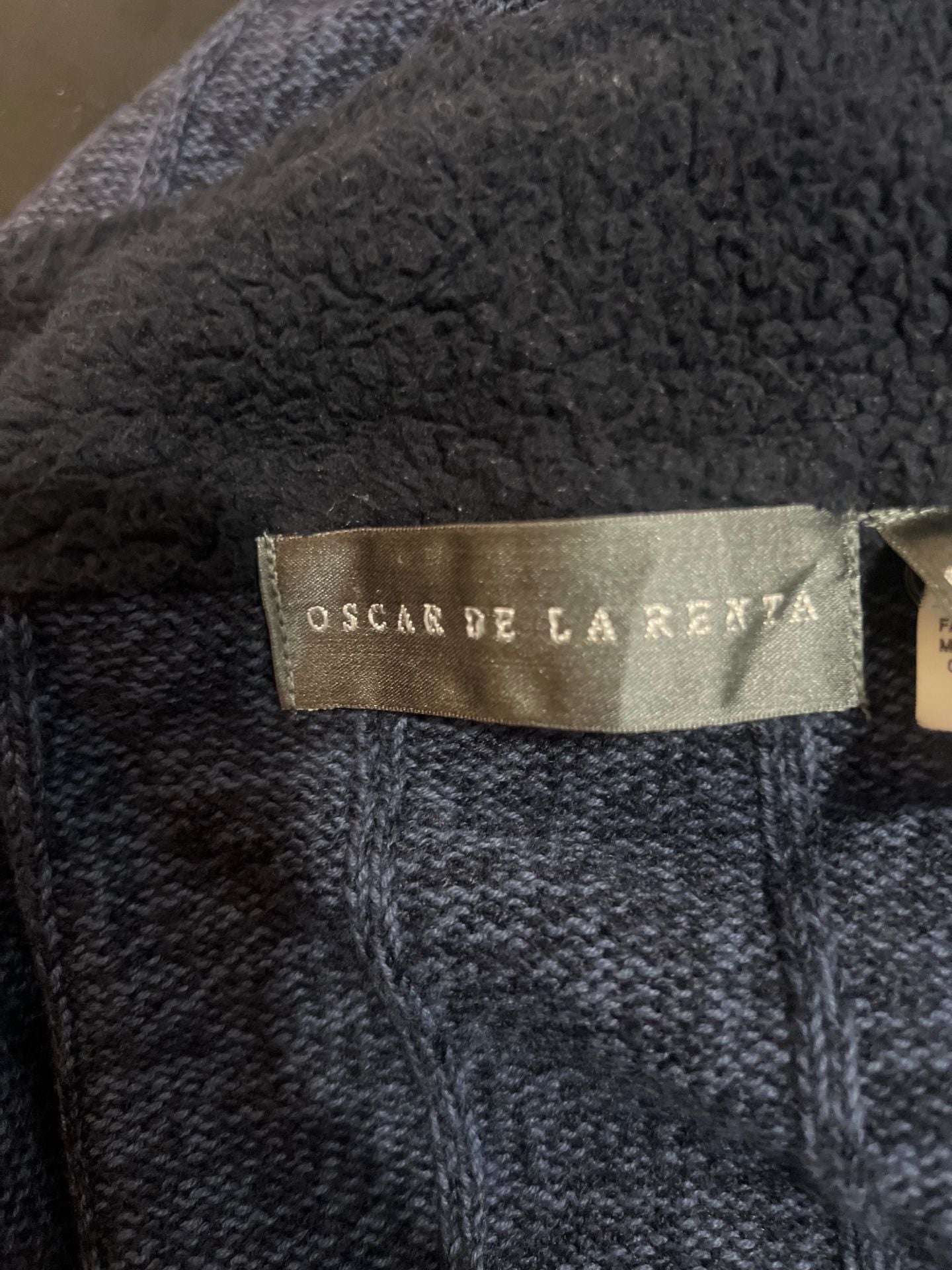 Oscar De La Renta 1/4 Zip Ribbed Knit Sweater Marled Blue Long Sleeve 12