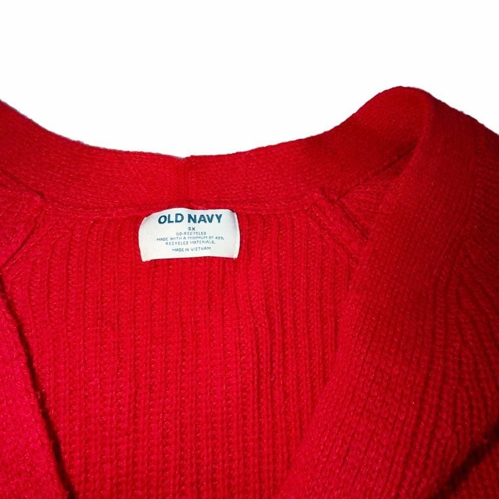 Old Navy Red Chunky V-neck Sweater Cardigan 3XL Cozy Grandpa Core 4