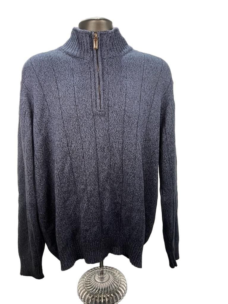 Oscar De La Renta 1/4 Zip Ribbed Knit Sweater Marled Blue Long Sleeve 3
