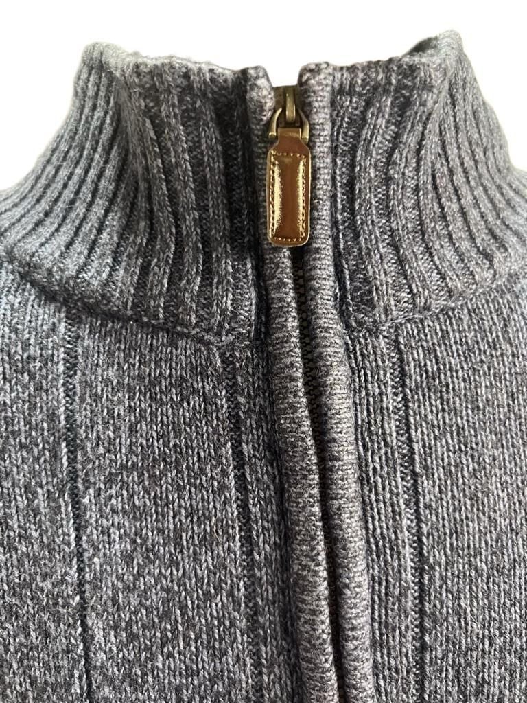 Oscar De La Renta 1/4 Zip Ribbed Knit Sweater Marled Blue Long Sleeve 5