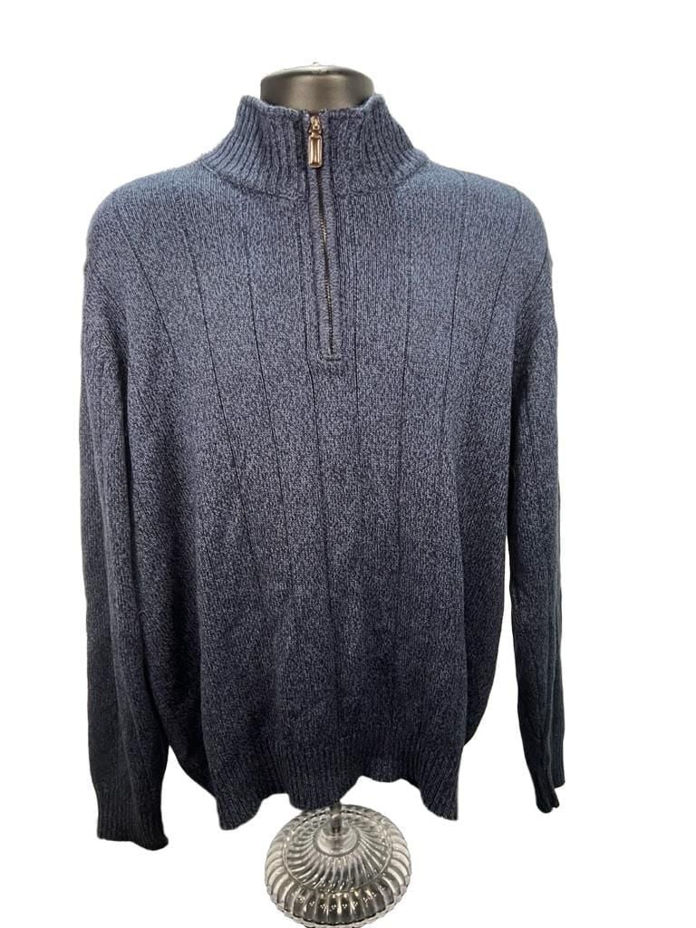 Oscar De La Renta 1/4 Zip Ribbed Knit Sweater Marled Blue Long Sleeve 4