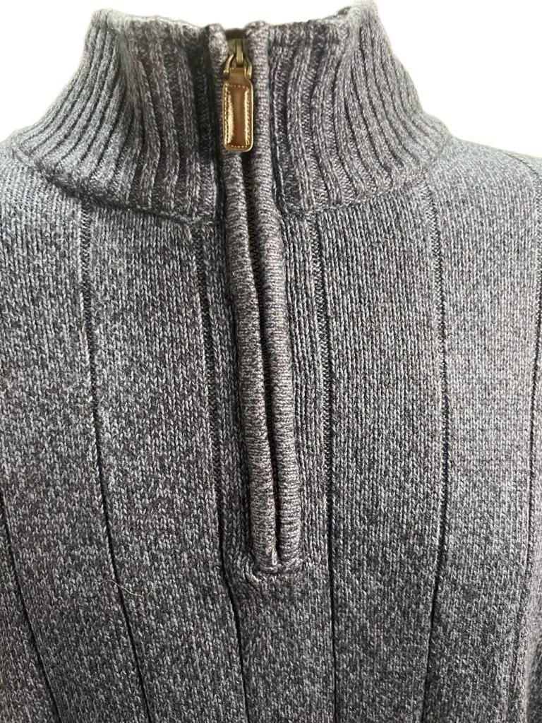 Oscar De La Renta 1/4 Zip Ribbed Knit Sweater Marled Blue Long Sleeve 6
