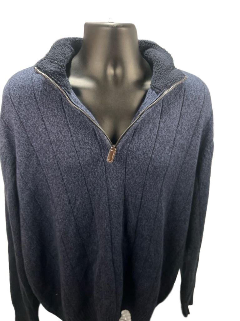 Oscar De La Renta 1/4 Zip Ribbed Knit Sweater Marled Blue Long Sleeve 9