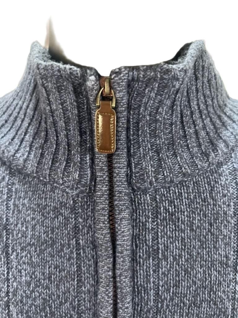 Oscar De La Renta 1/4 Zip Ribbed Knit Sweater Marled Blue Long Sleeve 8