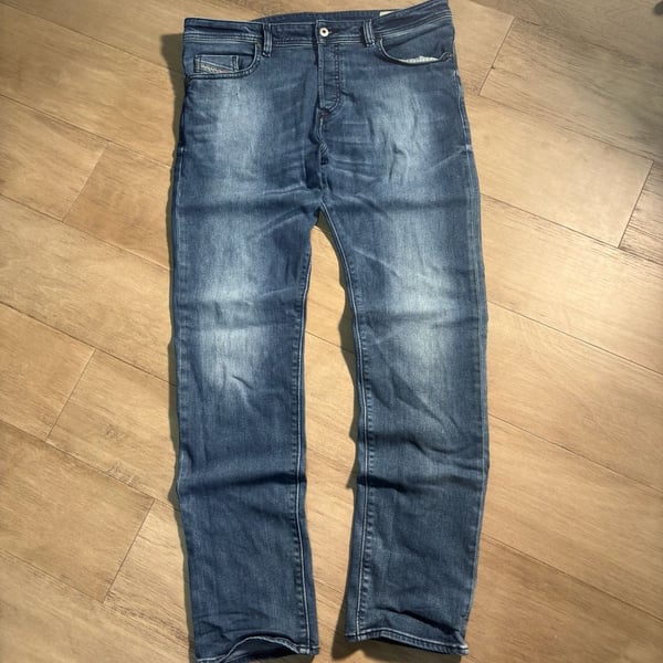 Diesel Buster Jeans Size 34 Blue Regular Slim Tapered Distressed Denim