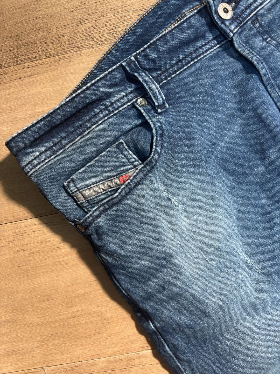 Diesel Buster Jeans Size 34 Blue Regular Slim Tapered Distressed Denim 3