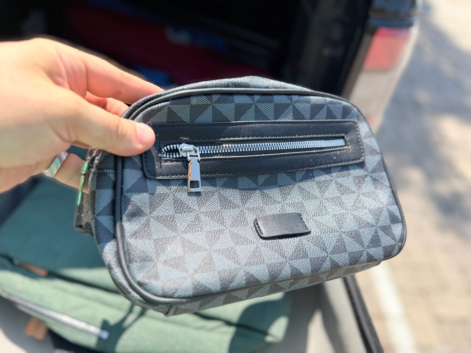 Unbranded Geometric Print PU Leather Sling Bag Grey Black Crossbody 1
