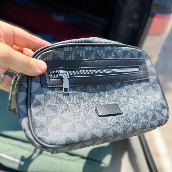 Unbranded Geometric Print PU Leather Sling Bag Grey Black Crossbody