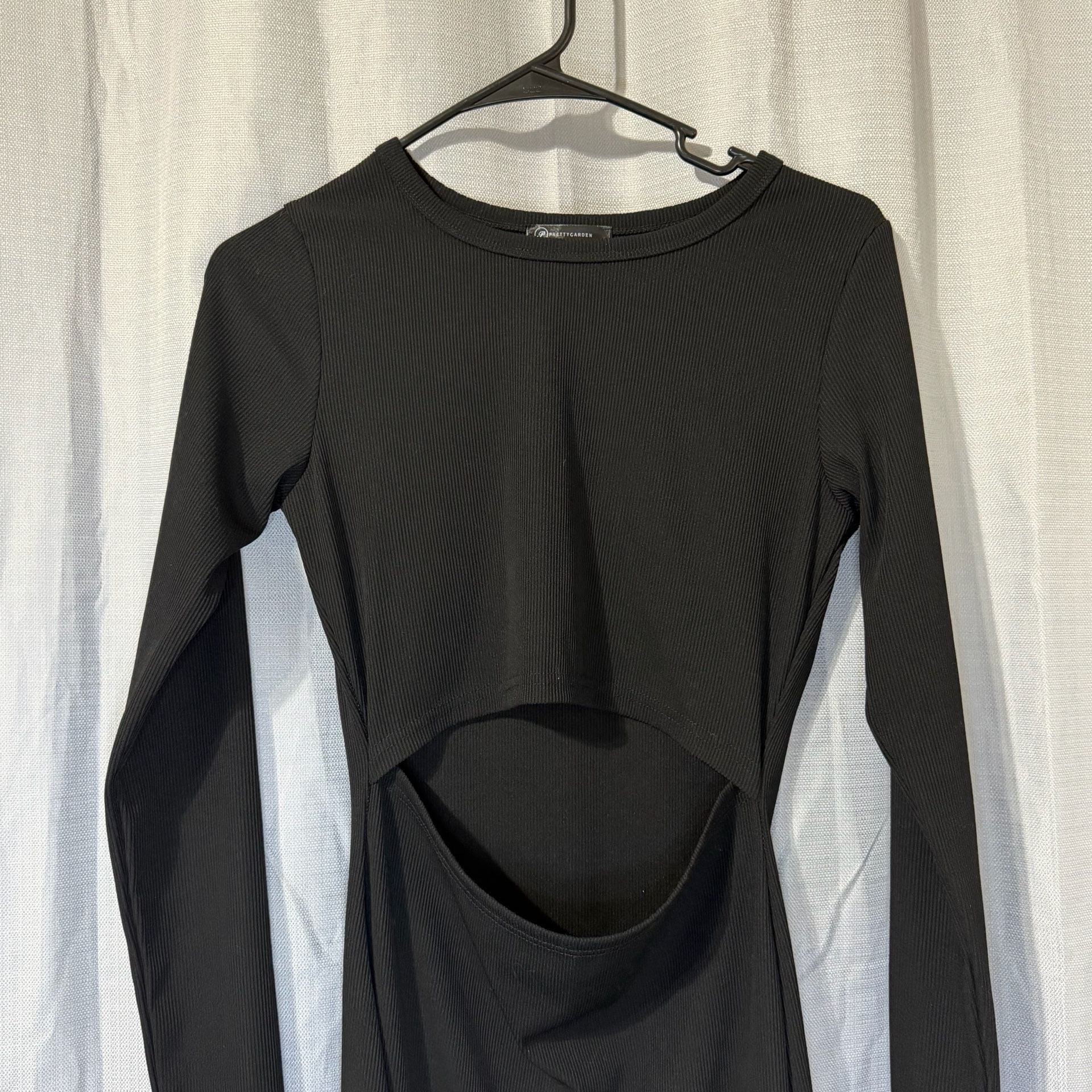 PRETTYGARDEN Cut Out Ribbed Long Sleeve Midi Dress Black 2