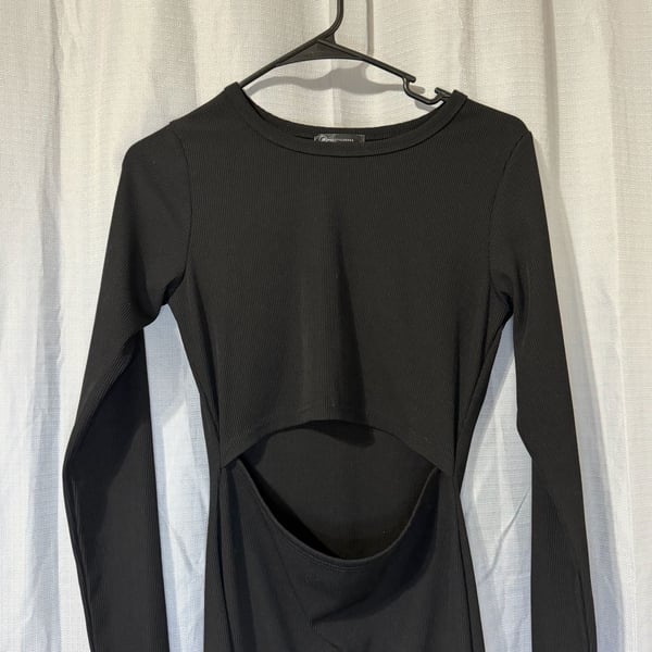 PRETTYGARDEN Cut Out Ribbed Long Sleeve Midi Dress Black