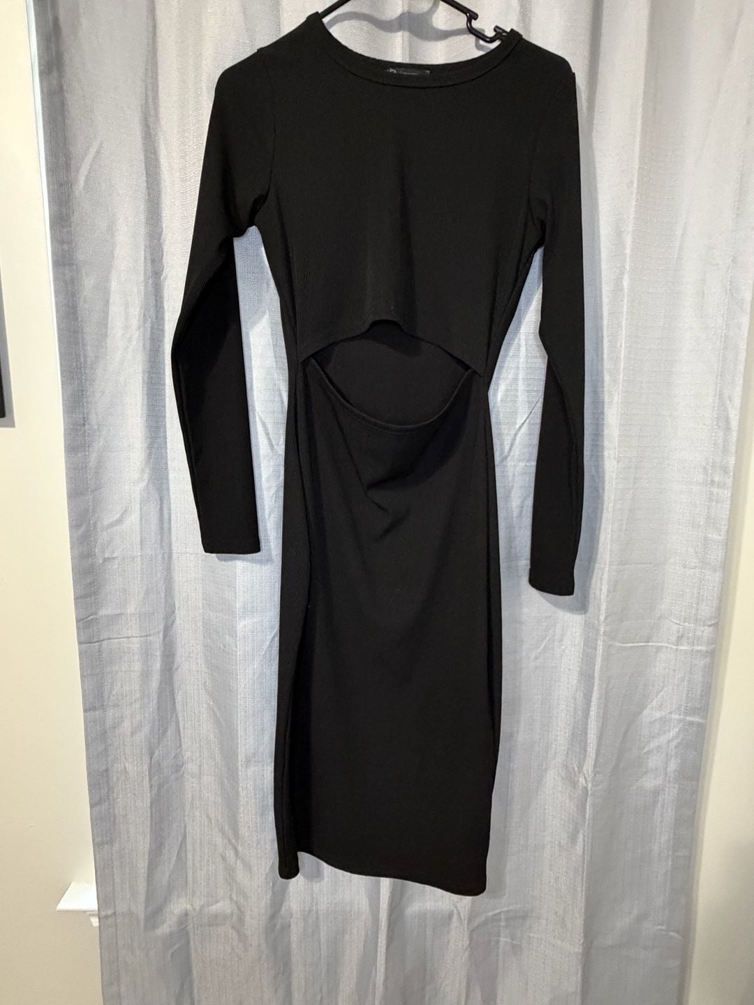 PRETTYGARDEN Cut Out Ribbed Long Sleeve Midi Dress Black 4