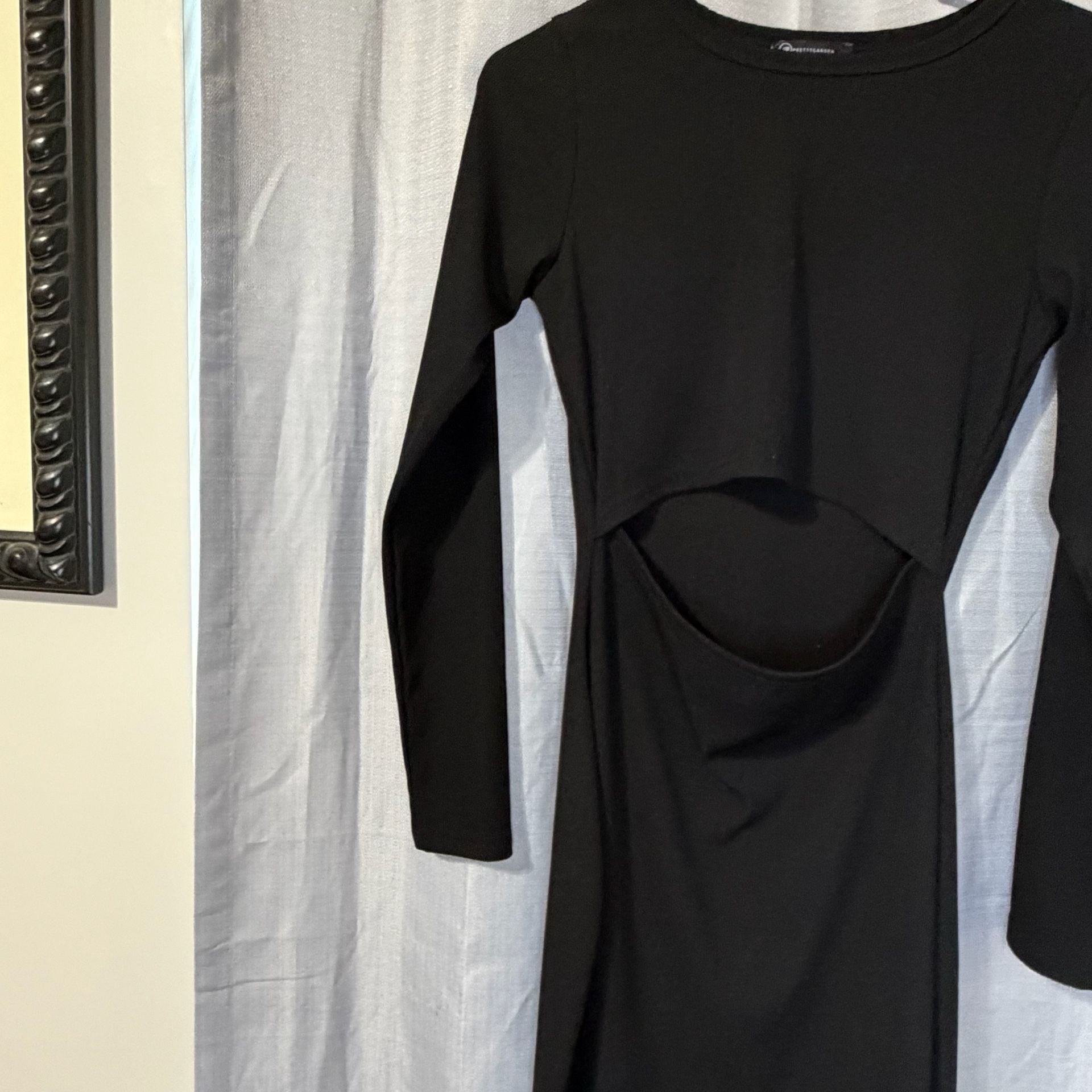 PRETTYGARDEN Cut Out Ribbed Long Sleeve Midi Dress Black 6