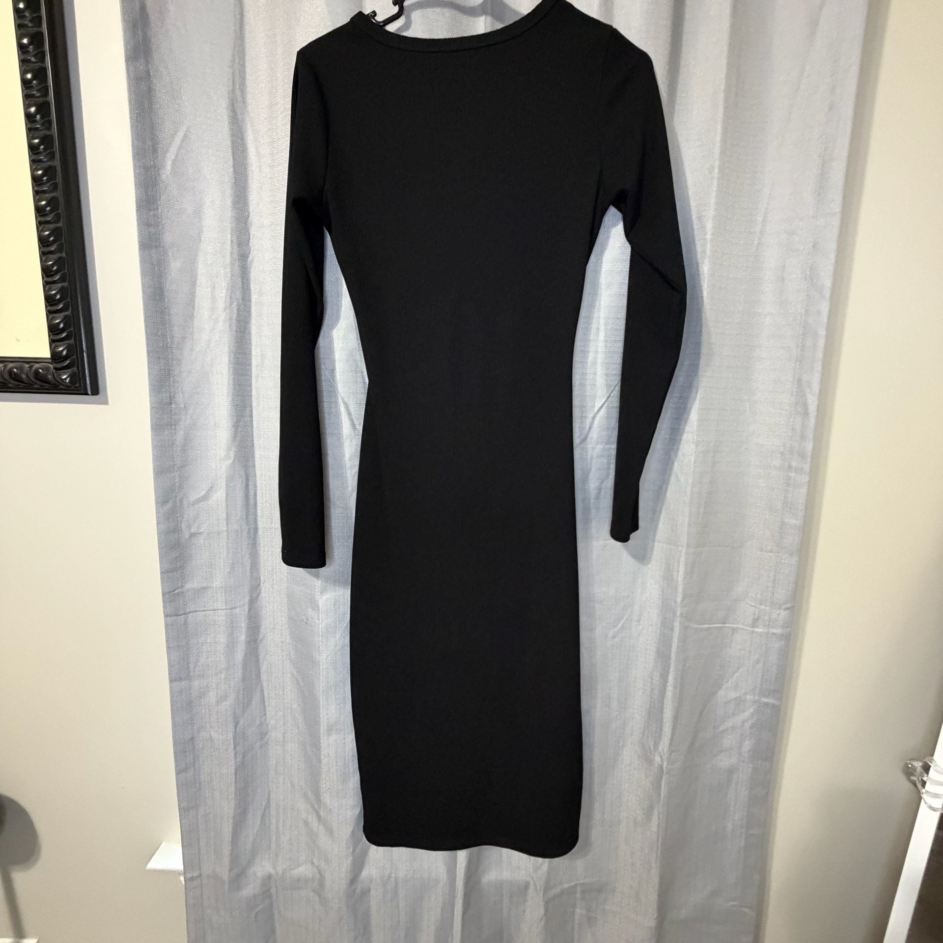 PRETTYGARDEN Cut Out Ribbed Long Sleeve Midi Dress Black 8
