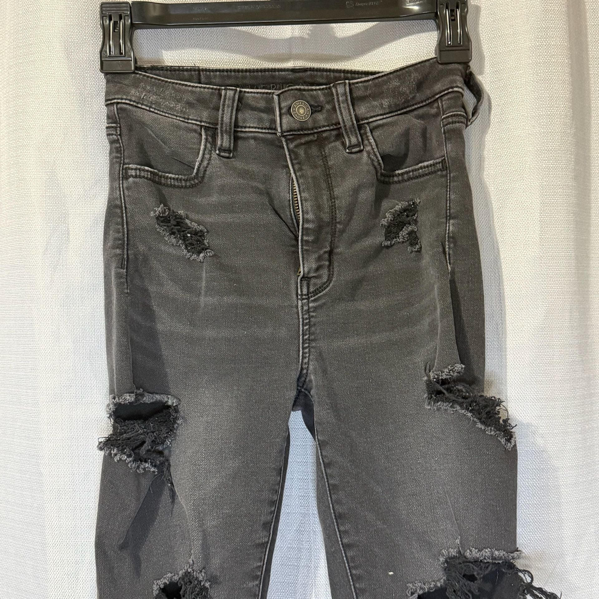 American Eagle Super Stretch Jegging Distressed Black Denim Jeans 2