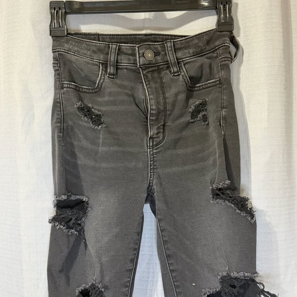 American Eagle Super Stretch Jegging Distressed Black Denim Jeans