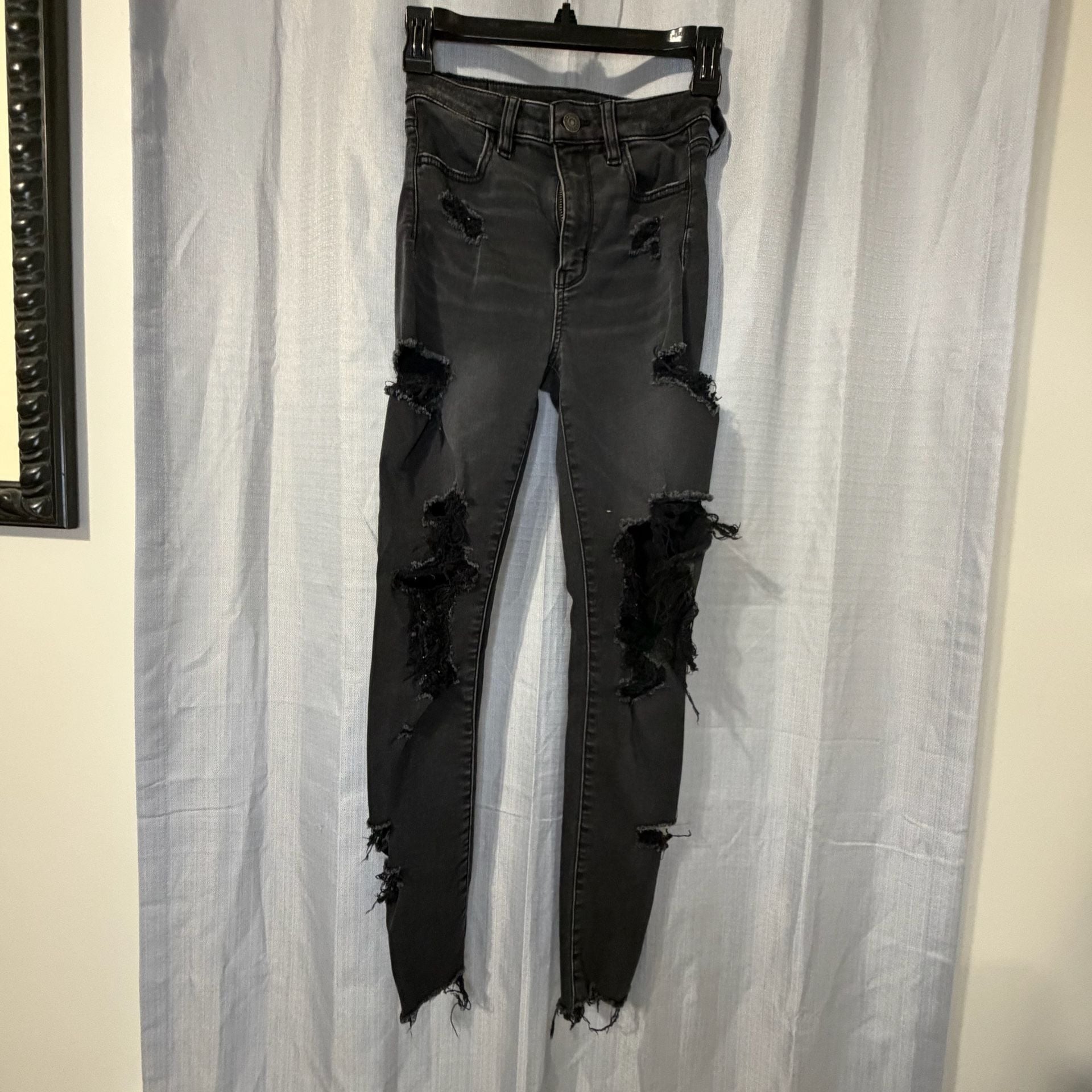 American Eagle Super Stretch Jegging Distressed Black Denim Jeans 3