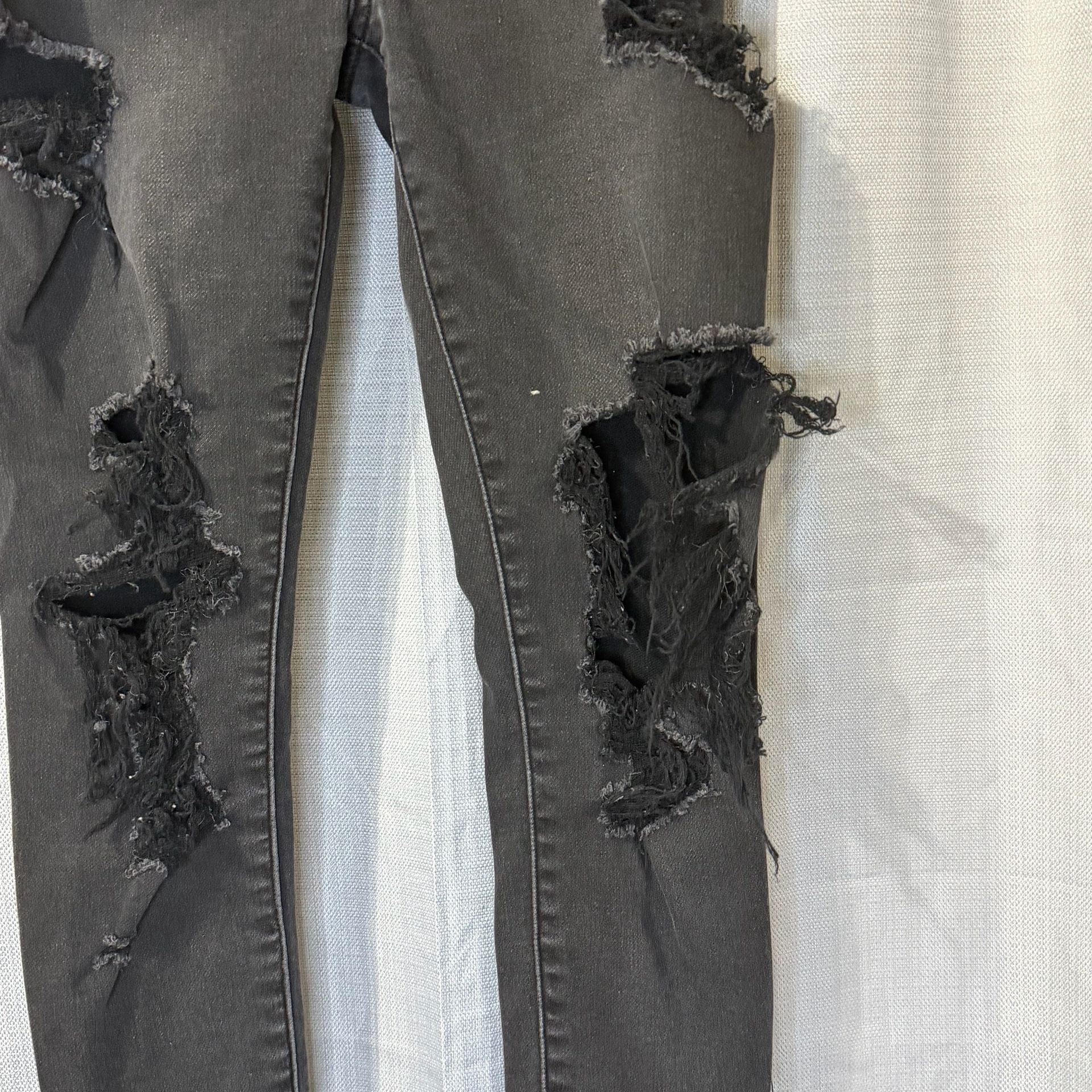 American Eagle Super Stretch Jegging Distressed Black Denim Jeans 4