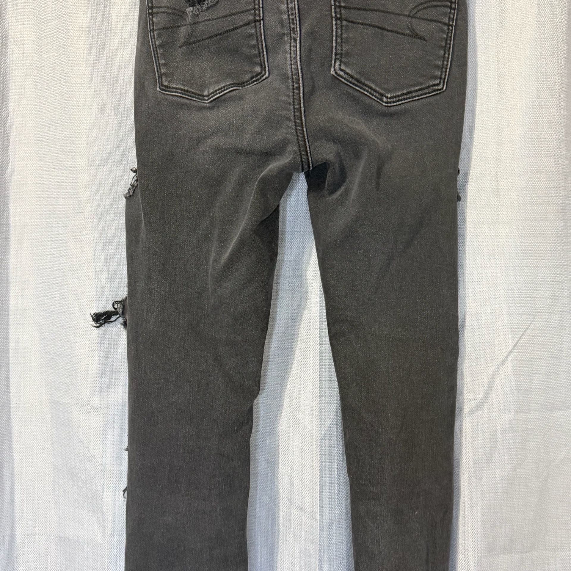American Eagle Super Stretch Jegging Distressed Black Denim Jeans 11