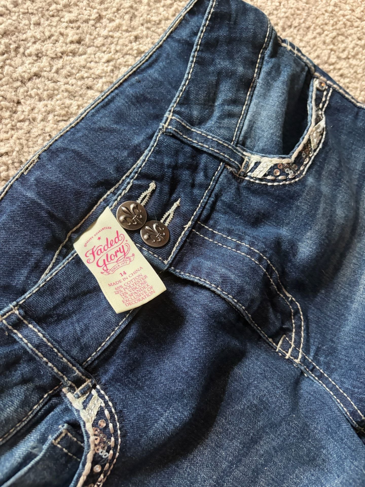 Faded Glory Bootcut Jeans Size 14 Blue Denim Rhinestone Embellished 3