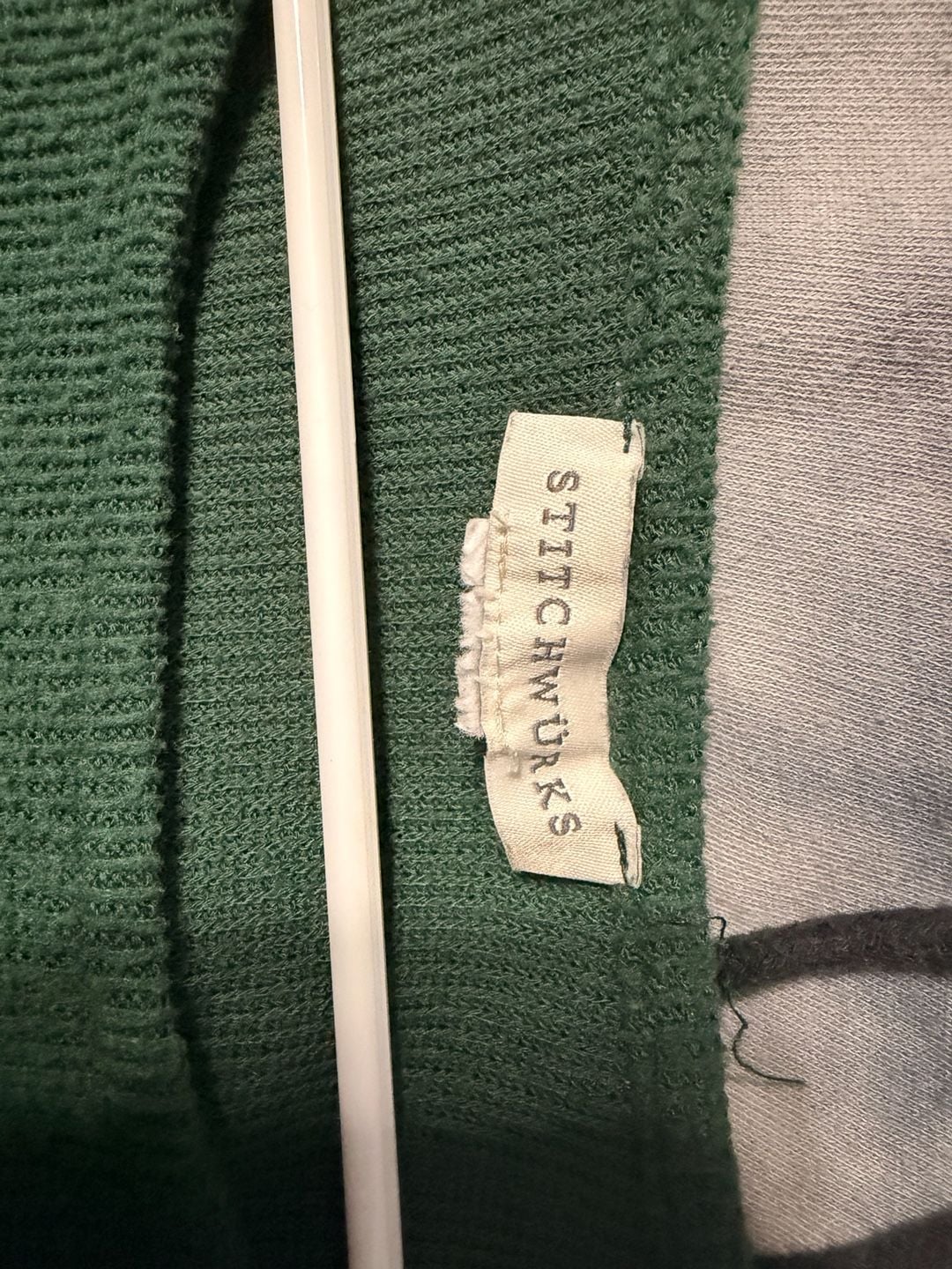 STITCHWÜRKS Green Waffle Knit Top Shoulder Buttons Front Twist Hem 3