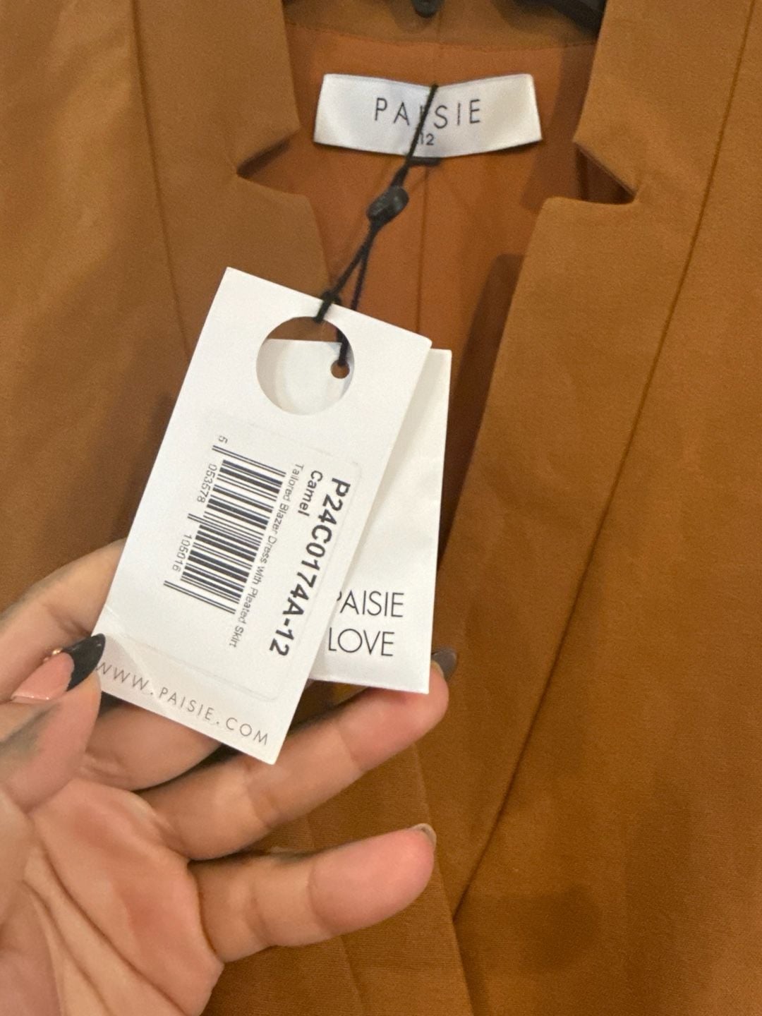 Paisie Tailored Blazer Dress with Pleated Skirt Size 12 Camel 5