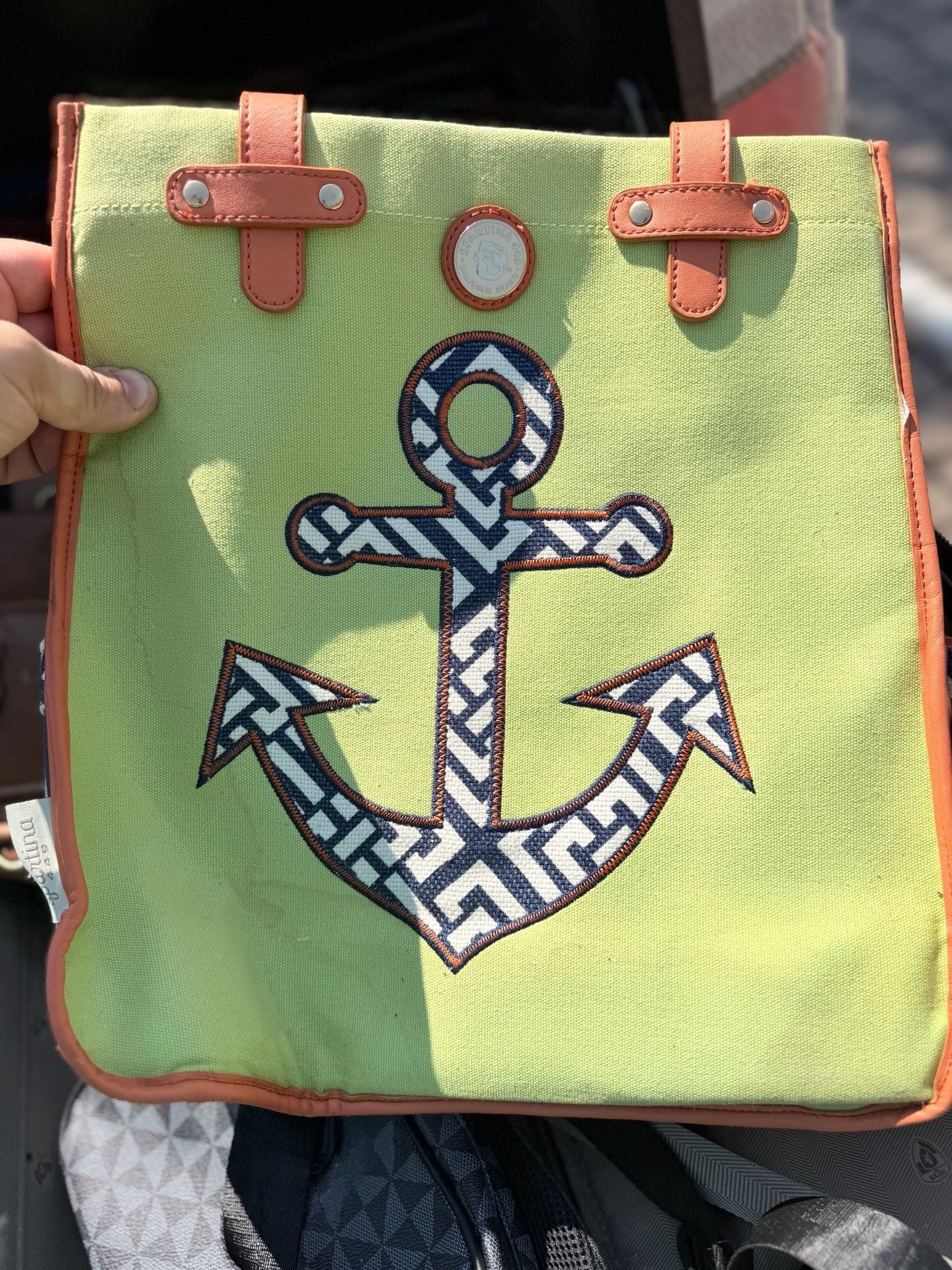 Spartina 449 Anchor Beach Bag Tote Green Orange 2