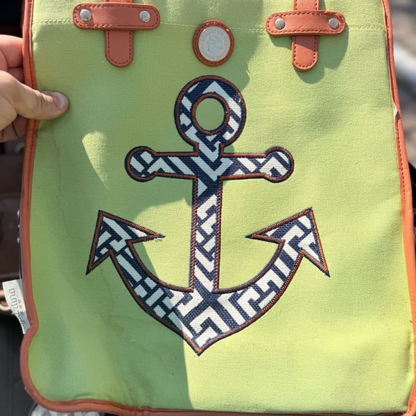 Spartina 449 Anchor Beach Bag Tote Green Orange