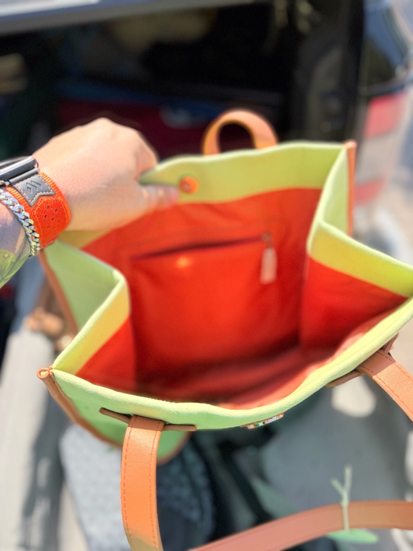 Spartina 449 Anchor Beach Bag Tote Green Orange 4