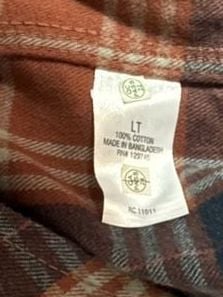Ridgecut Toughwear Plaid Flannel Button Up Shirt Size LT Orange Blue 8