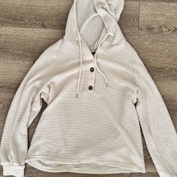 Emery Rose Waffle Knit Hoodie Size S Beige Button Detail