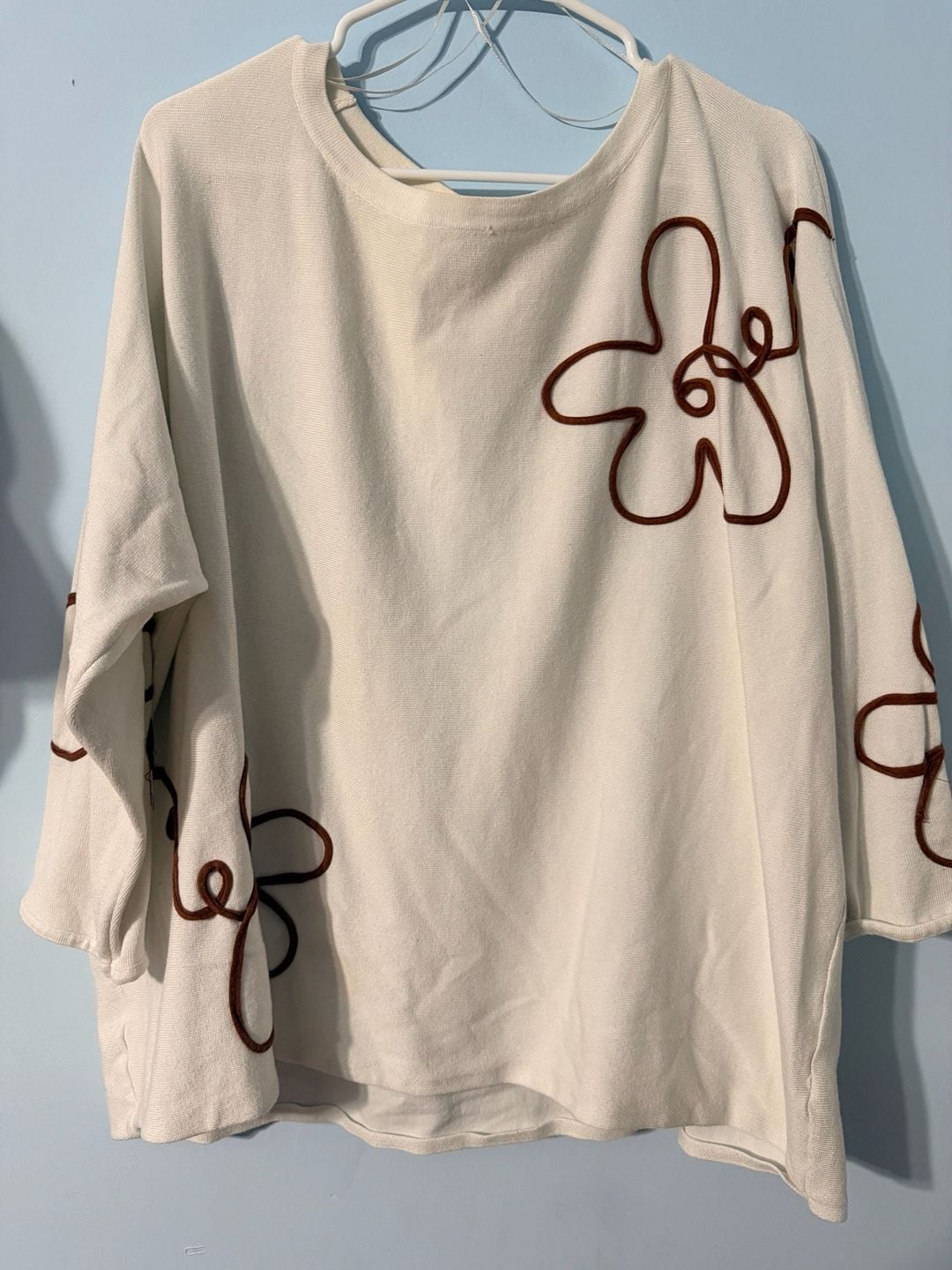 Madison Crewneck Sweater Size 3X White Brown Floral 2
