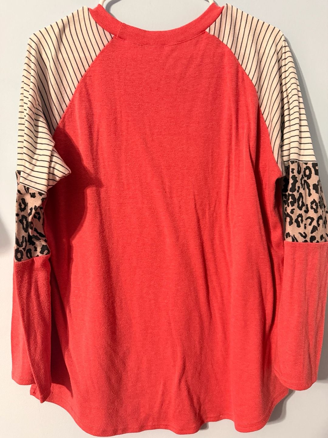 Umgee Colorblock Stripe Long Sleeve Top Coral Leopard Size S 3