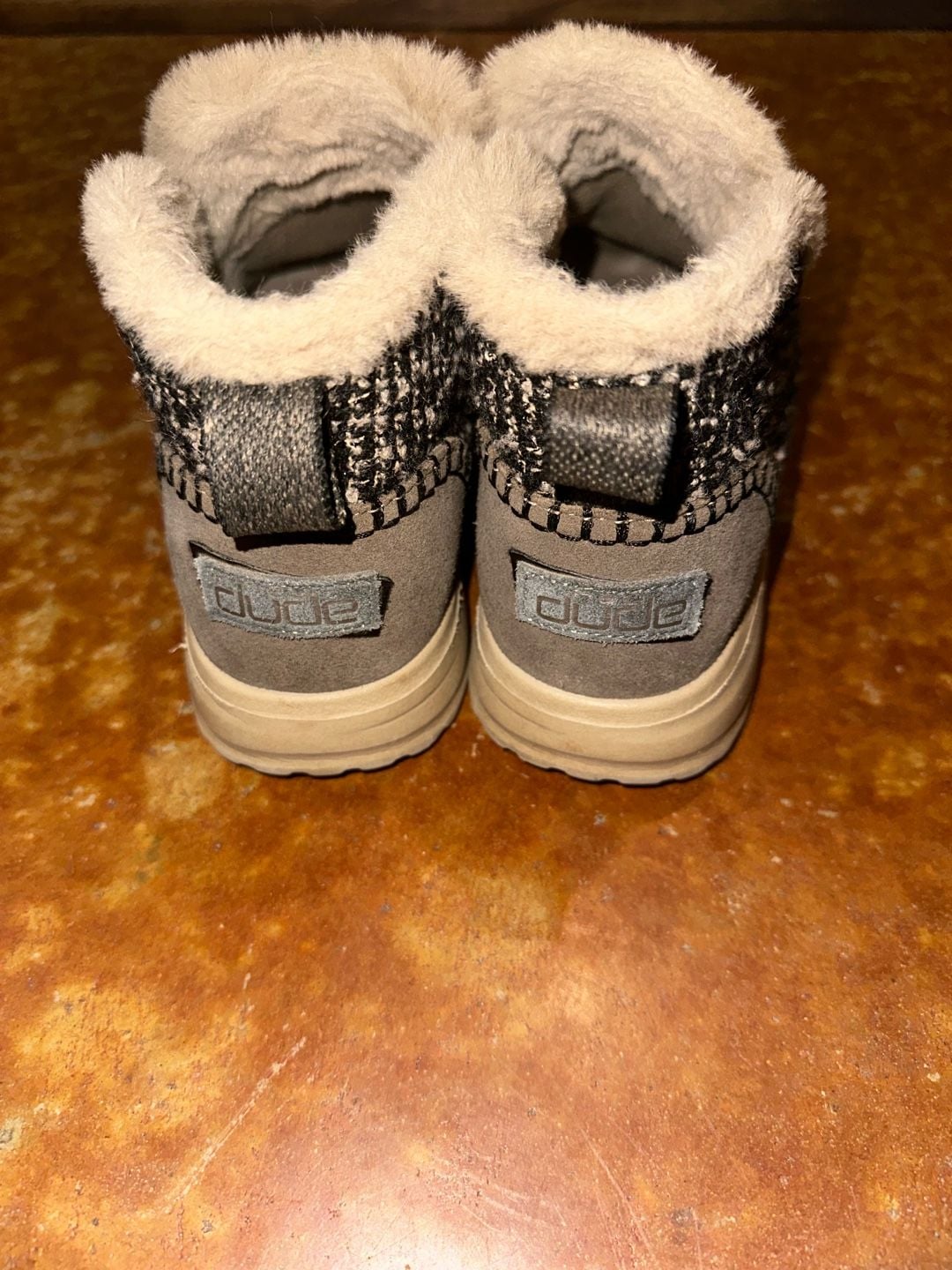 Hey Dude Denny Tweed Boots Black White Lined Fur Slip On Ankle Booties 6