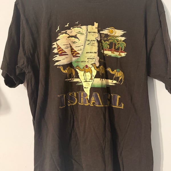 Mojo Sense Israel Map Camels Tourist Souvenir T-Shirt Size L Black