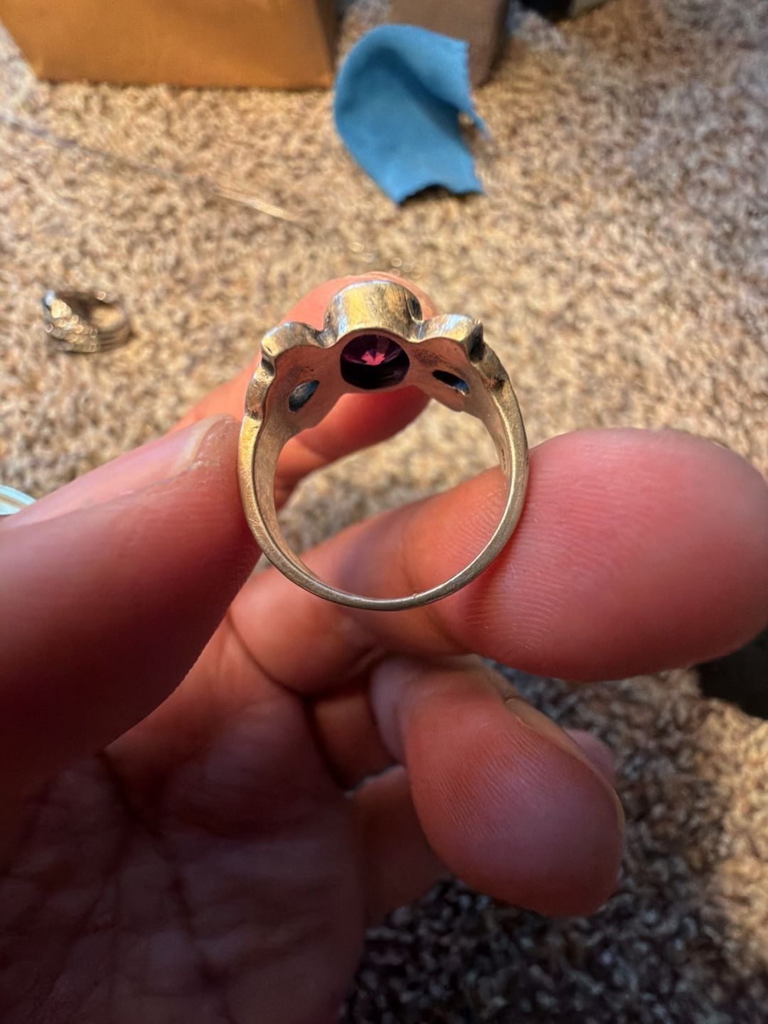 925 Sterling Silver Marcasite and Oval Purple Stone Cocktail Ring 3