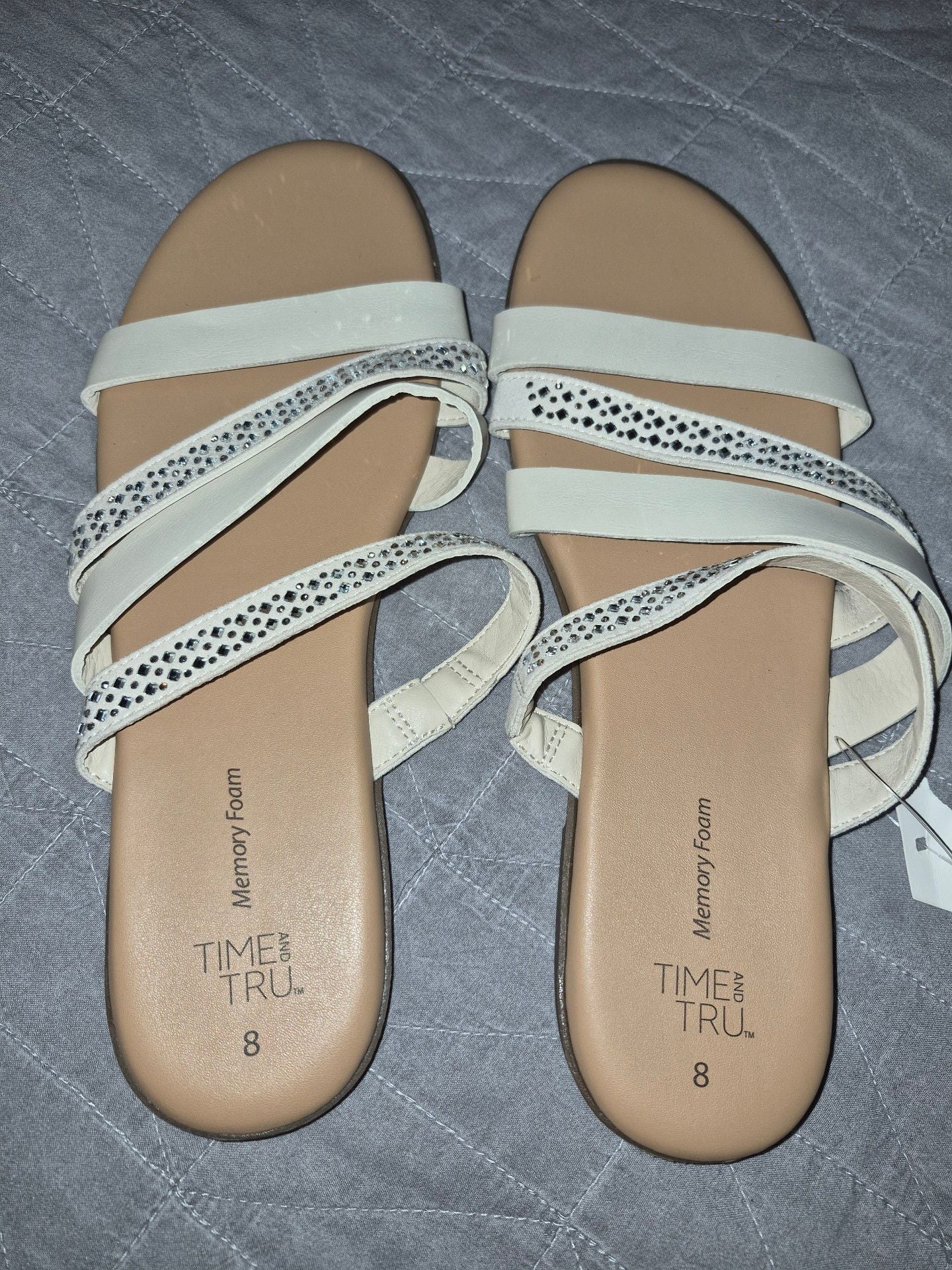 Time and Tru Asymmetric Strappy Sandals Size 8 White Rhinestone 3