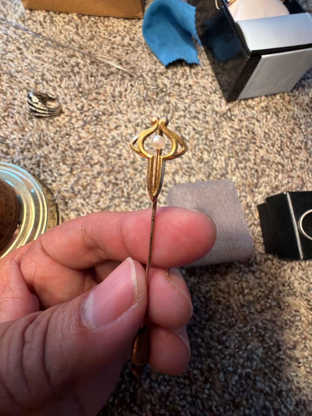 Art Nouveau 10K Yellow Gold Pearl Stick Pin 4