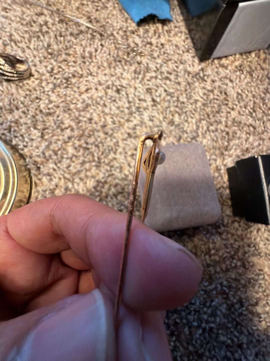 Art Nouveau 10K Yellow Gold Pearl Stick Pin 5