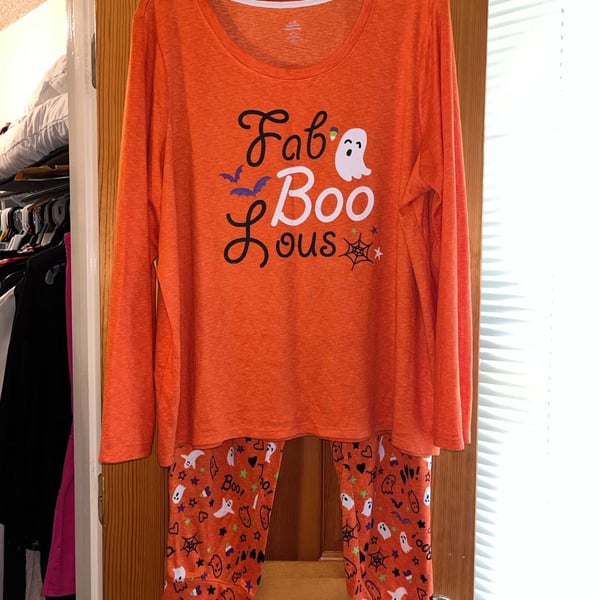 Way to Celebrate Halloween Pajamas Set 2X 18W-20W Orange Fab Boo Lous Ghost