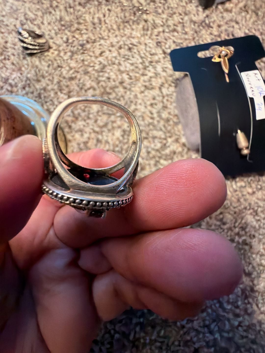 NF Sterling Silver Rose Quartz Garnet Marcasite Cocktail Ring 3