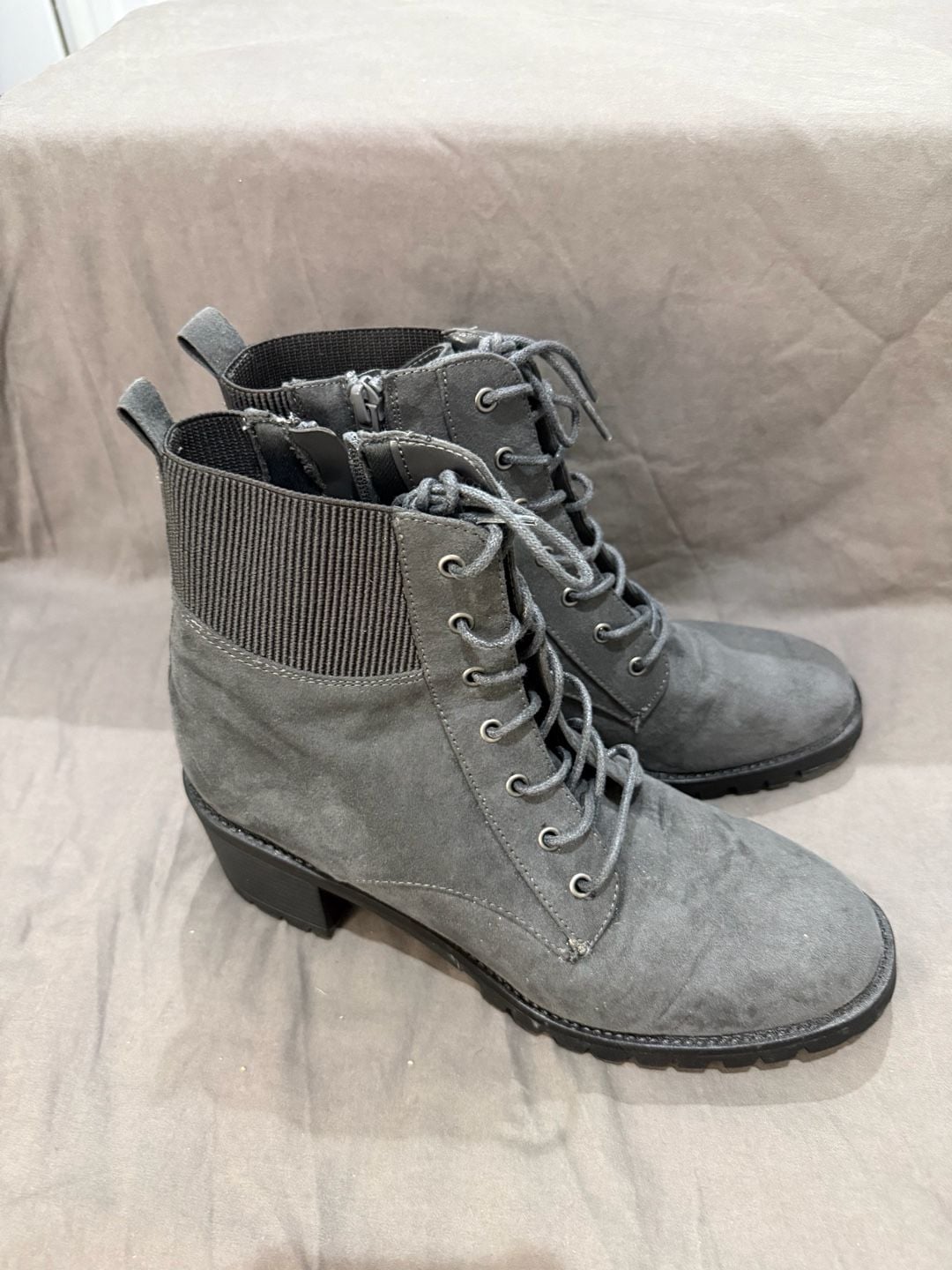 Market & Spruce Halyn Block Heel Lace-Up Ankle Bootie Dark Grey 2