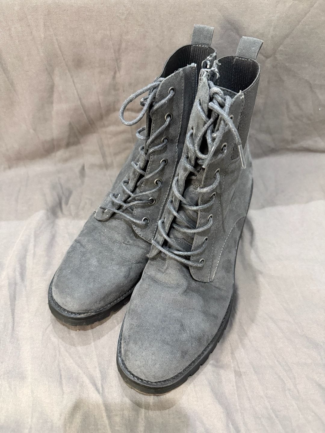Market & Spruce Halyn Block Heel Lace-Up Ankle Bootie Dark Grey 3