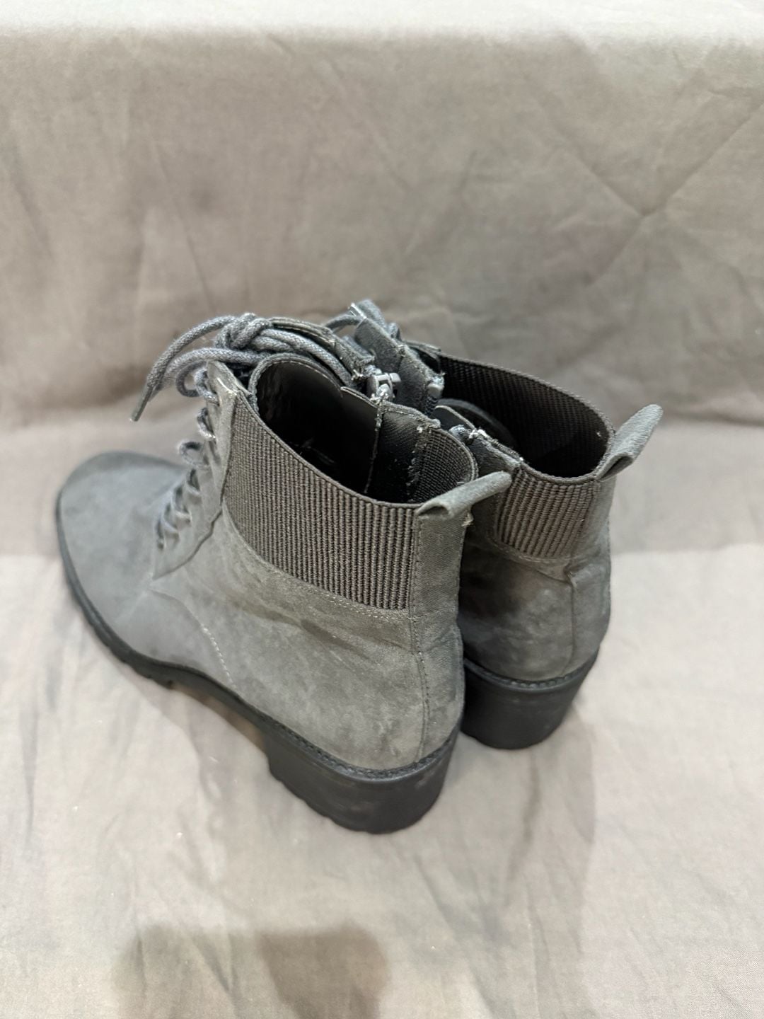 Market & Spruce Halyn Block Heel Lace-Up Ankle Bootie Dark Grey 4