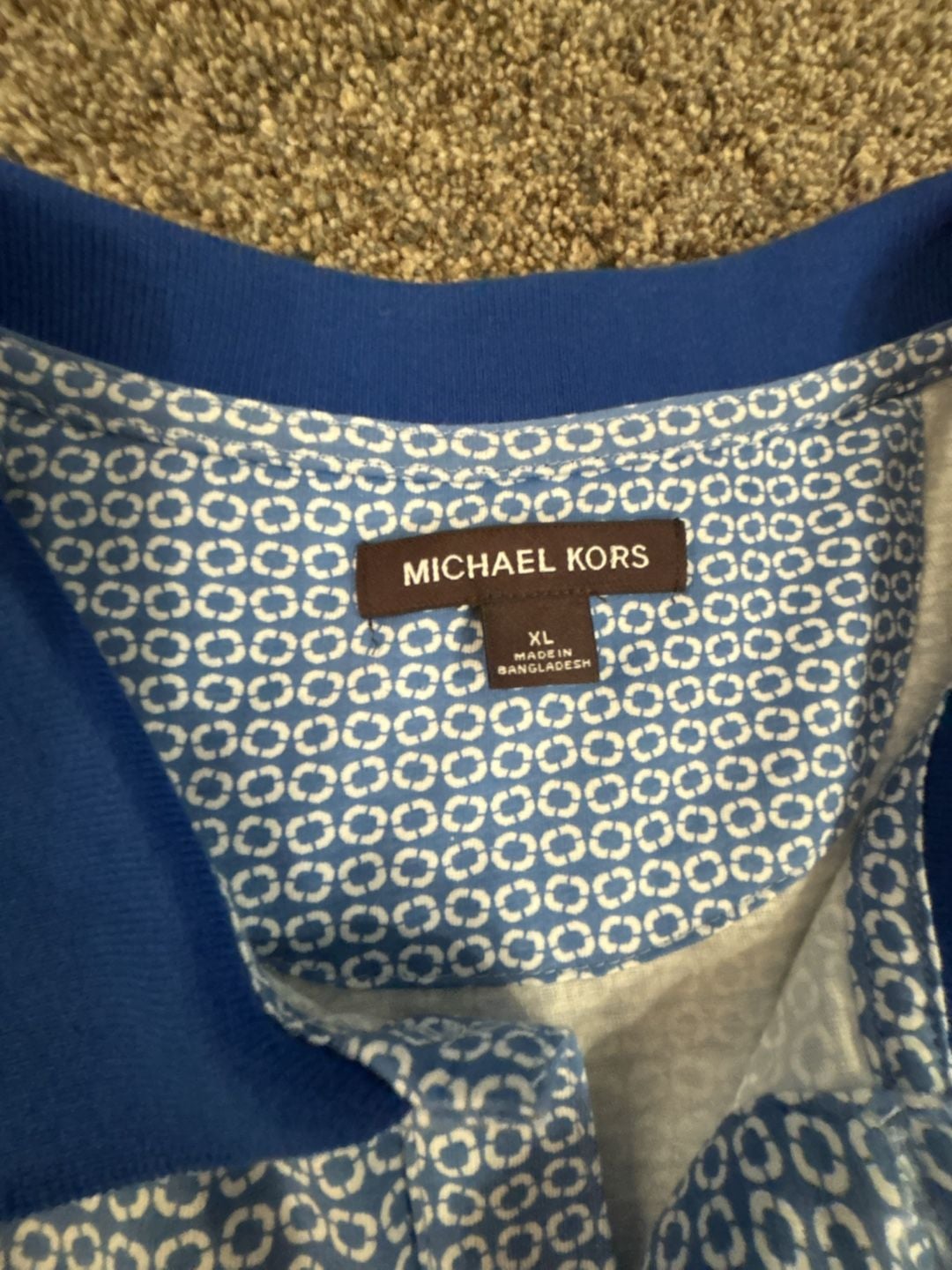 Michael Kors Geometric Polo Size XL Blue White Short Sleeve Shirt 3