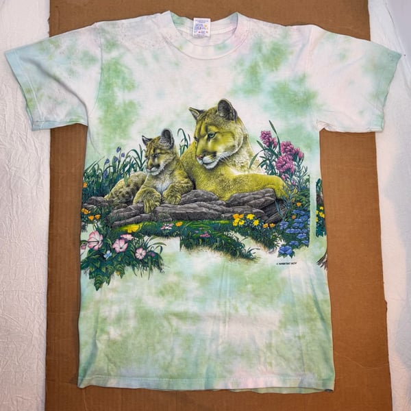 Jerzees Habitat Mountain Lion Cubs Tie Dye T-Shirt Size S