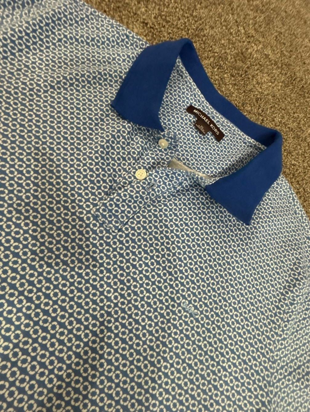 Michael Kors Geometric Polo Size XL Blue White Short Sleeve Shirt 4