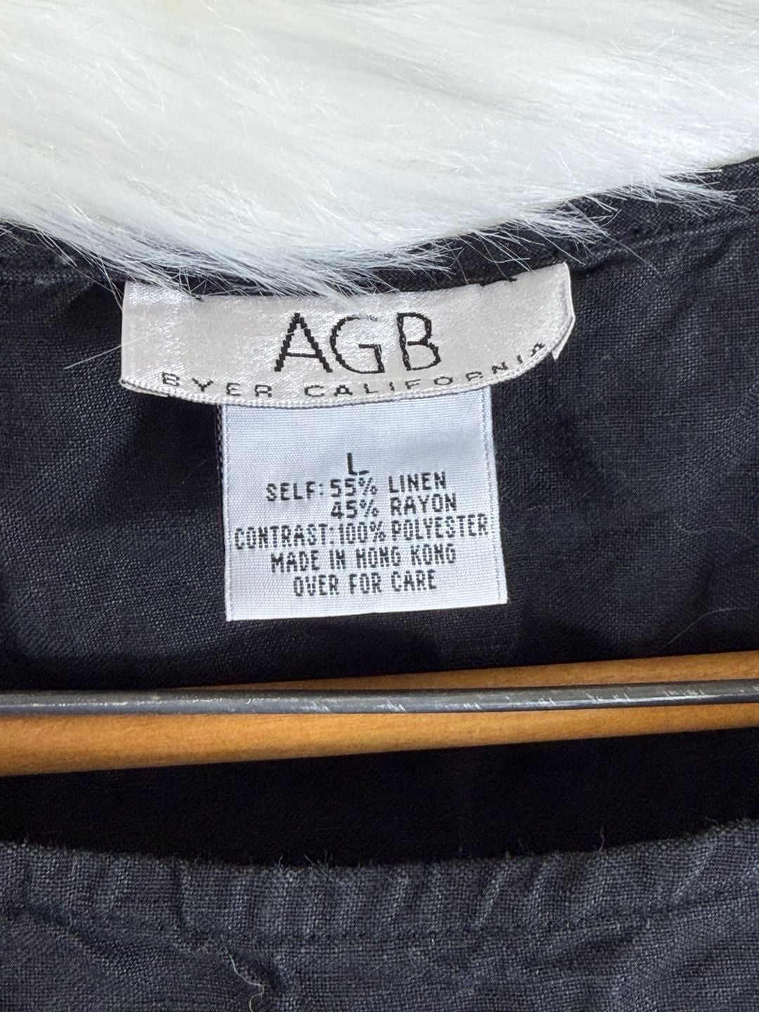 Vintage AGB Sleeveless Tank Top Size L Black Linen Rayon Embroidered Hem 6