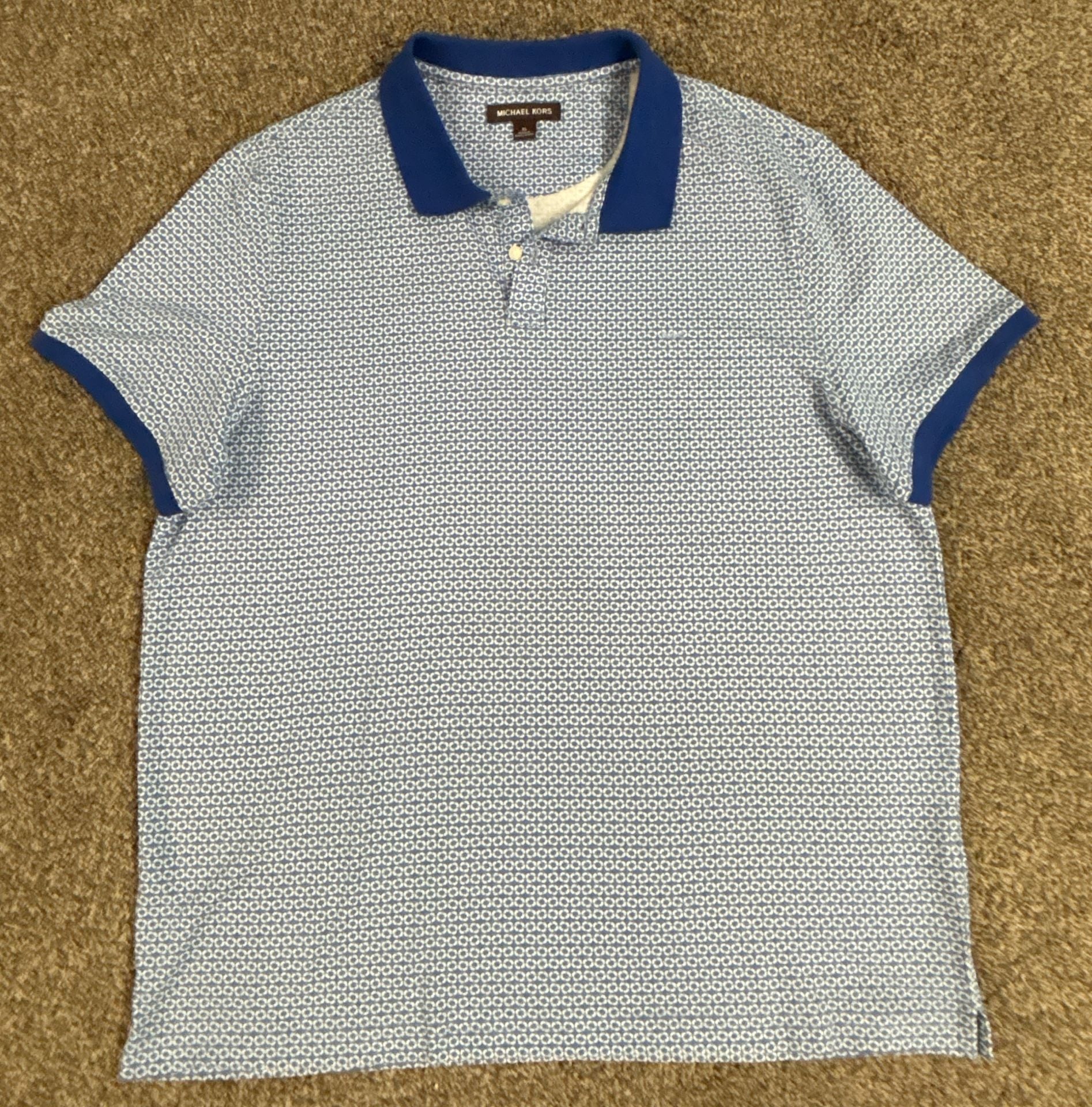Michael Kors Geometric Polo Size XL Blue White Short Sleeve Shirt 2