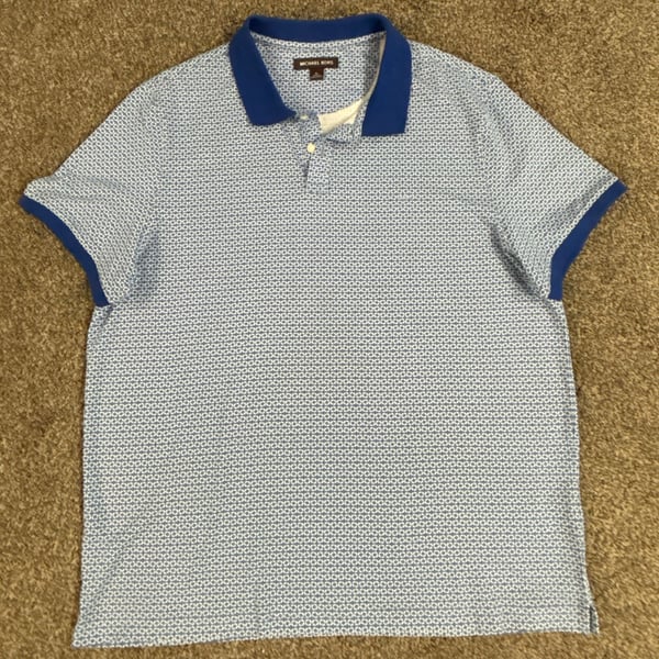 Michael Kors Geometric Polo Size XL Blue White Short Sleeve Shirt