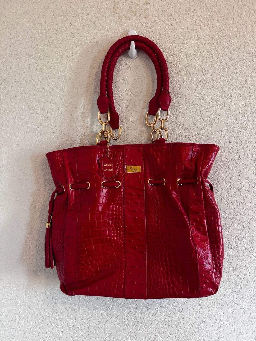 ISABELLA ADAMS RED GENUINE LEATHER HANDBAG/PURSE 13" X 9.5" 2